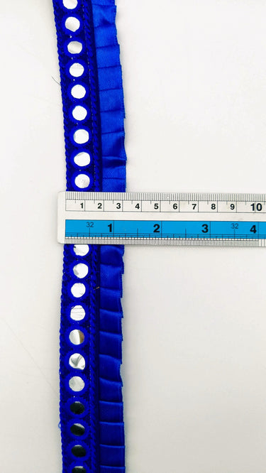 Royal Blue Satin Pleated Lace Trim, Mirrored Fringe Trimming, Approx. 30mm wide